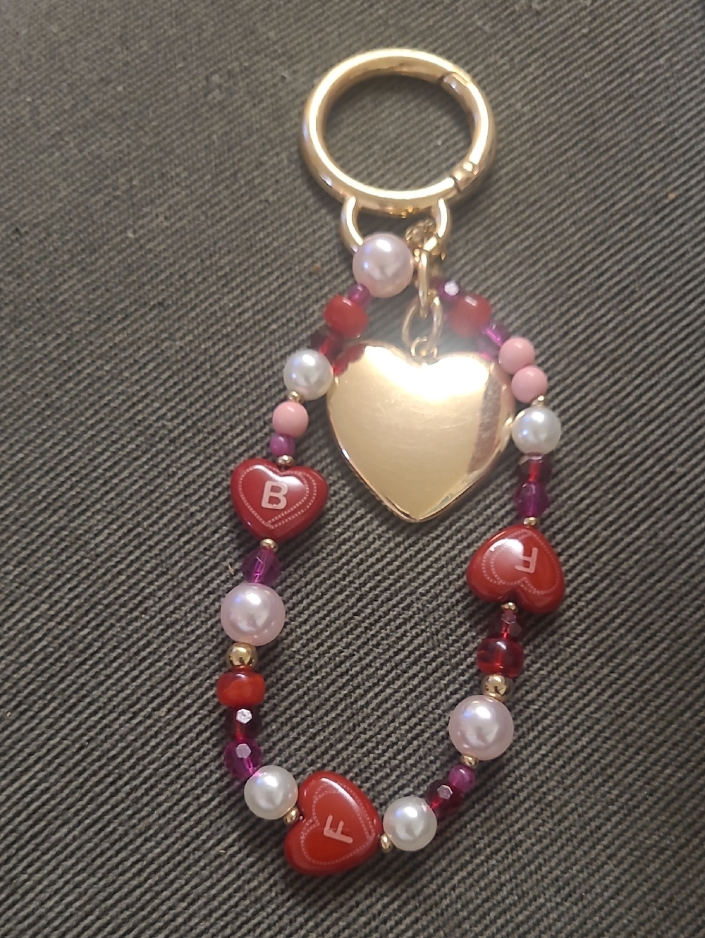 Target Gold Heart Keychain with Red and Pink Beads